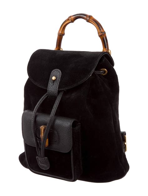 gucci suede bamboo backpack|Gucci suede bamboo bag.